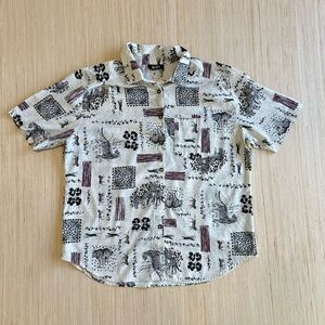 Vintage Top & Co Safari Jungle All Over Print Shirt Made in USA